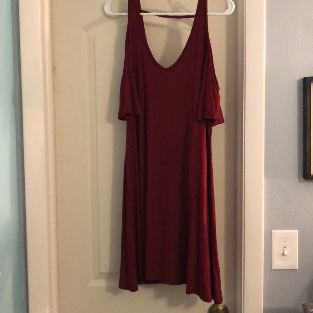 Garnet off the shoulder (with loose sleeves) dress